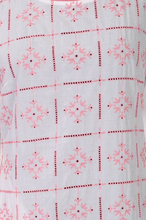 White Schiffli Embroidered Pure Cotton Straight Kurta