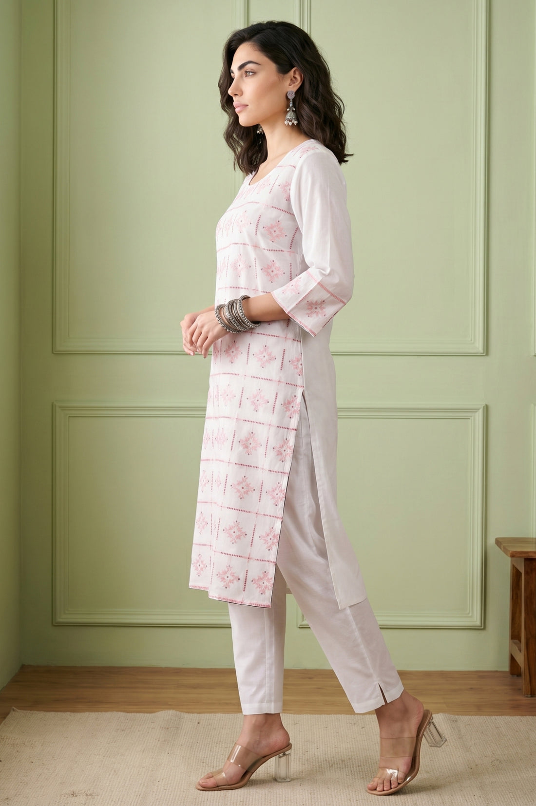 White Schiffli Embroidered Pure Cotton Straight Kurta