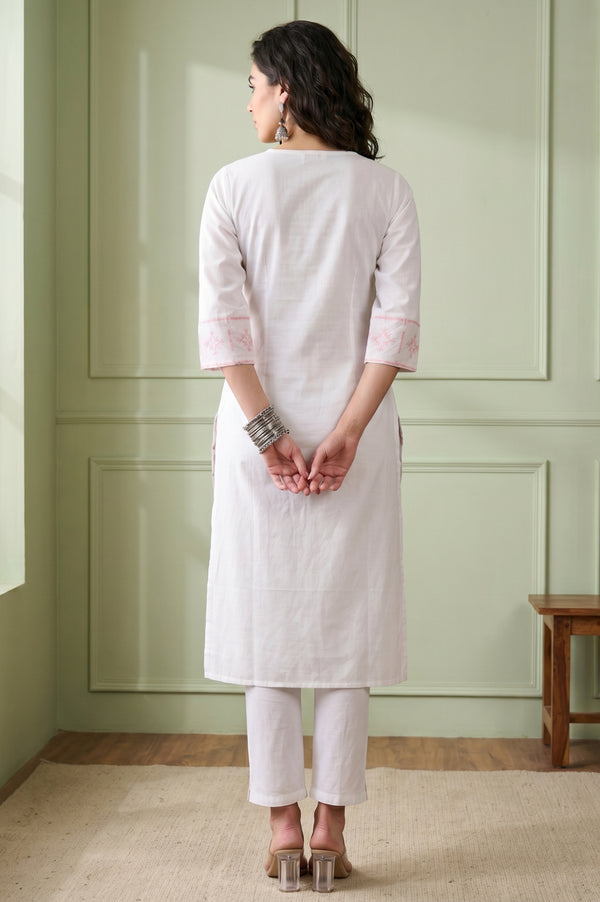 White Schiffli Embroidered Pure Cotton Straight Kurta