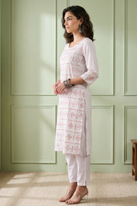 White Schiffli Embroidered Pure Cotton Straight Kurta