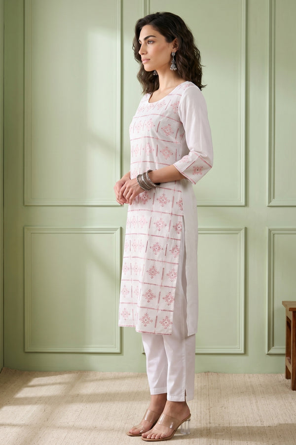 White Schiffli Embroidered Pure Cotton Straight Kurta