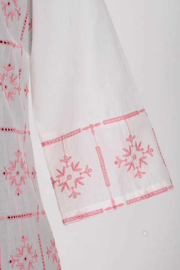 White Schiffli Embroidered Pure Cotton Straight Kurta