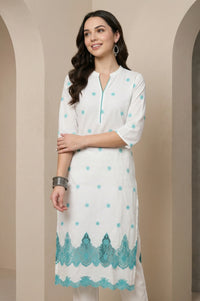 White Schiffli Embroidered Pure Cotton Straight Kurta