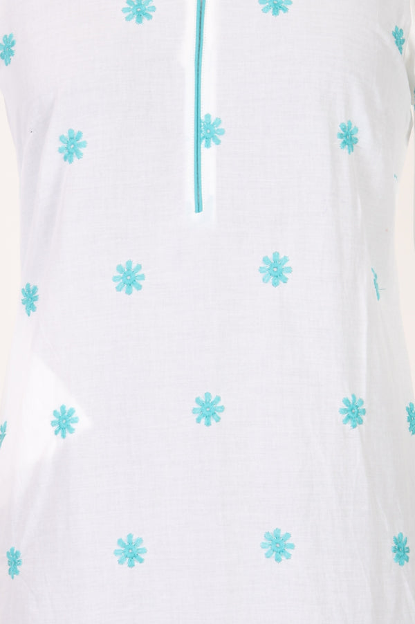 White Schiffli Embroidered Pure Cotton Straight Kurta