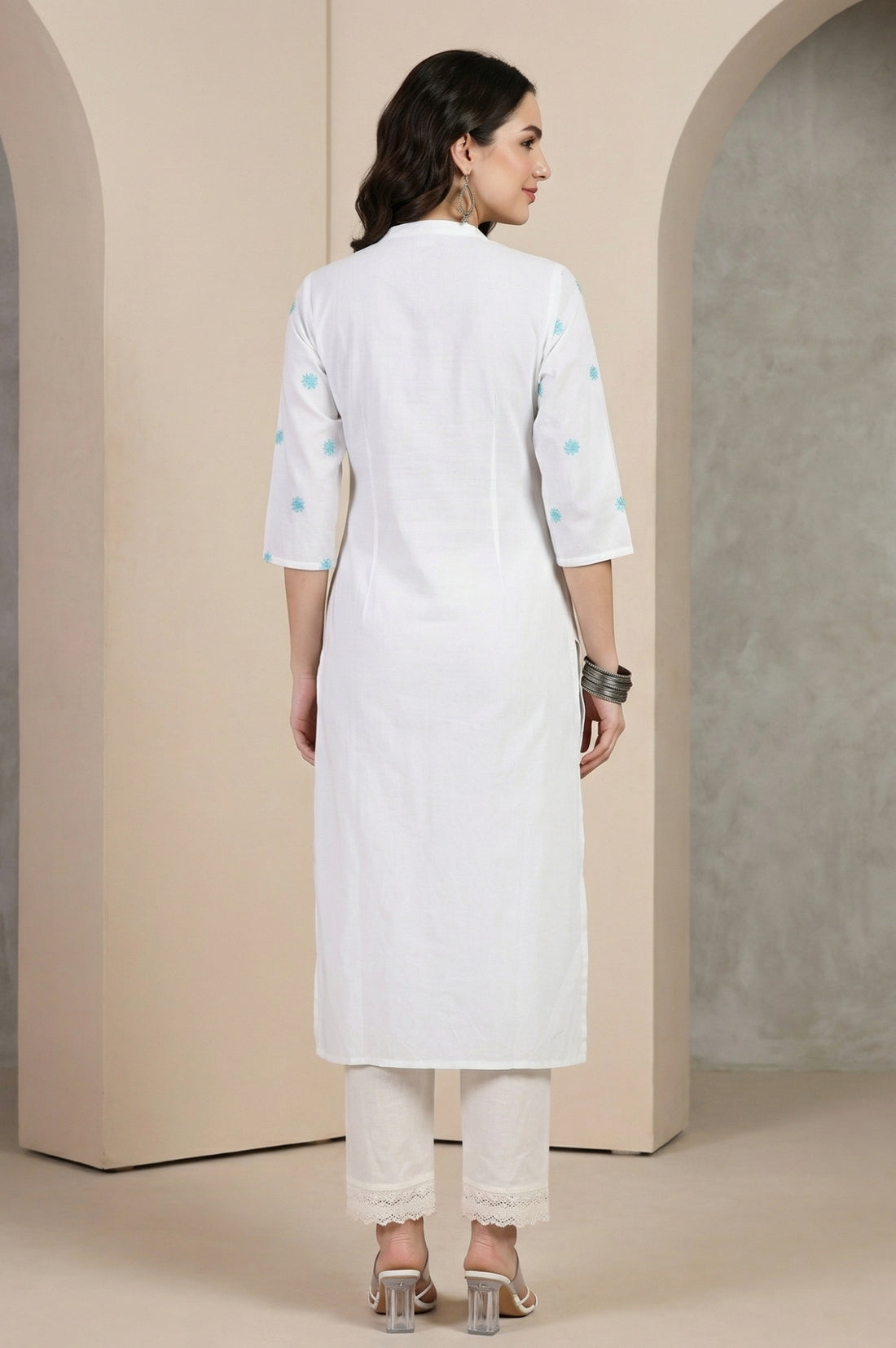 White Schiffli Embroidered Pure Cotton Straight Kurta