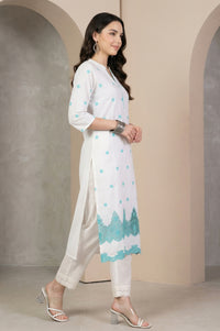 White Schiffli Embroidered Pure Cotton Straight Kurta