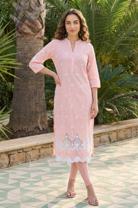 Pink Thread Embroidered Pure Cotton Straight Kurta