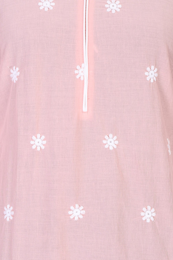 Pink Thread Embroidered Pure Cotton Straight Kurta