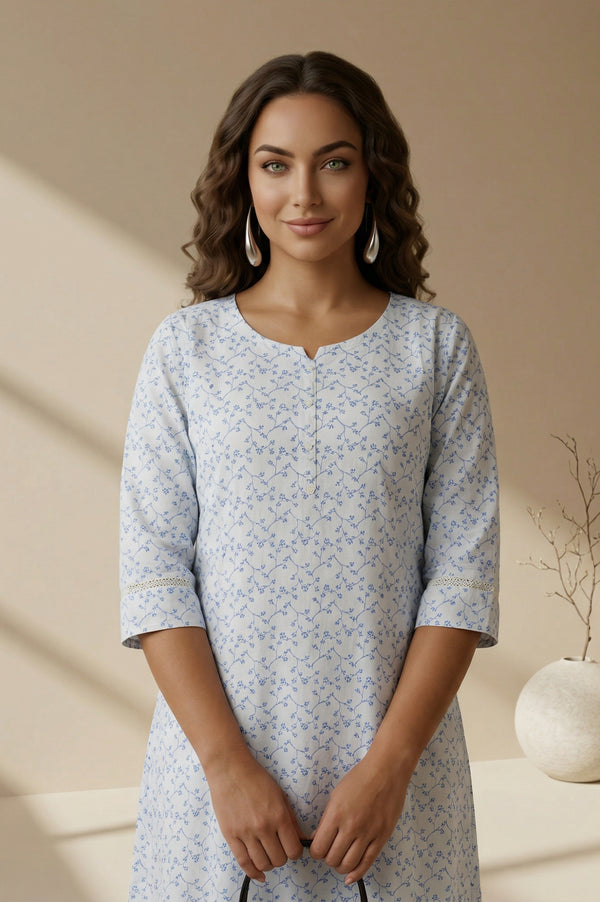 White Thread Embroidered Rayon A-line Kurta