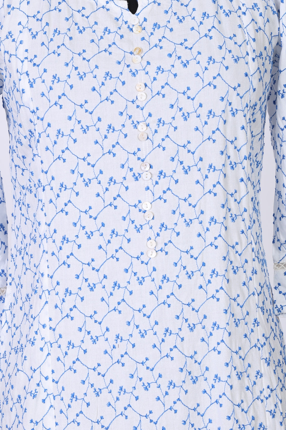 White Thread Embroidered Rayon A-line Kurta
