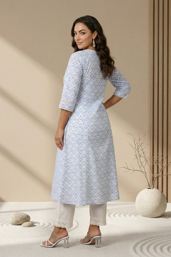 White Thread Embroidered Rayon A-line Kurta