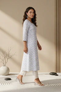 White Thread Embroidered Rayon A-line Kurta