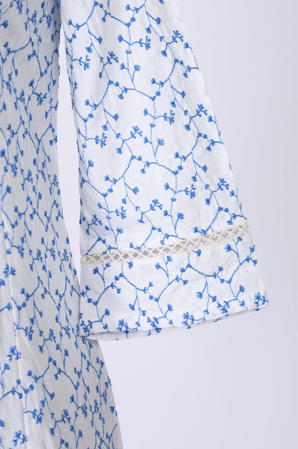 White Thread Embroidered Rayon A-line Kurta