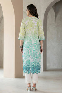 White Floral Printed Schiffli Embroidered Pure Cotton Straight Kurta