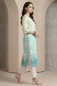 White Floral Printed Schiffli Embroidered Pure Cotton Straight Kurta