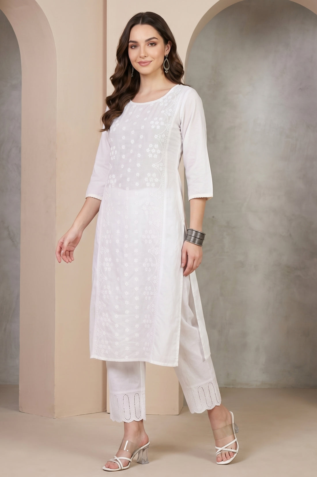 White Chikankari Embroidered Pure Cotton Straight Kurta