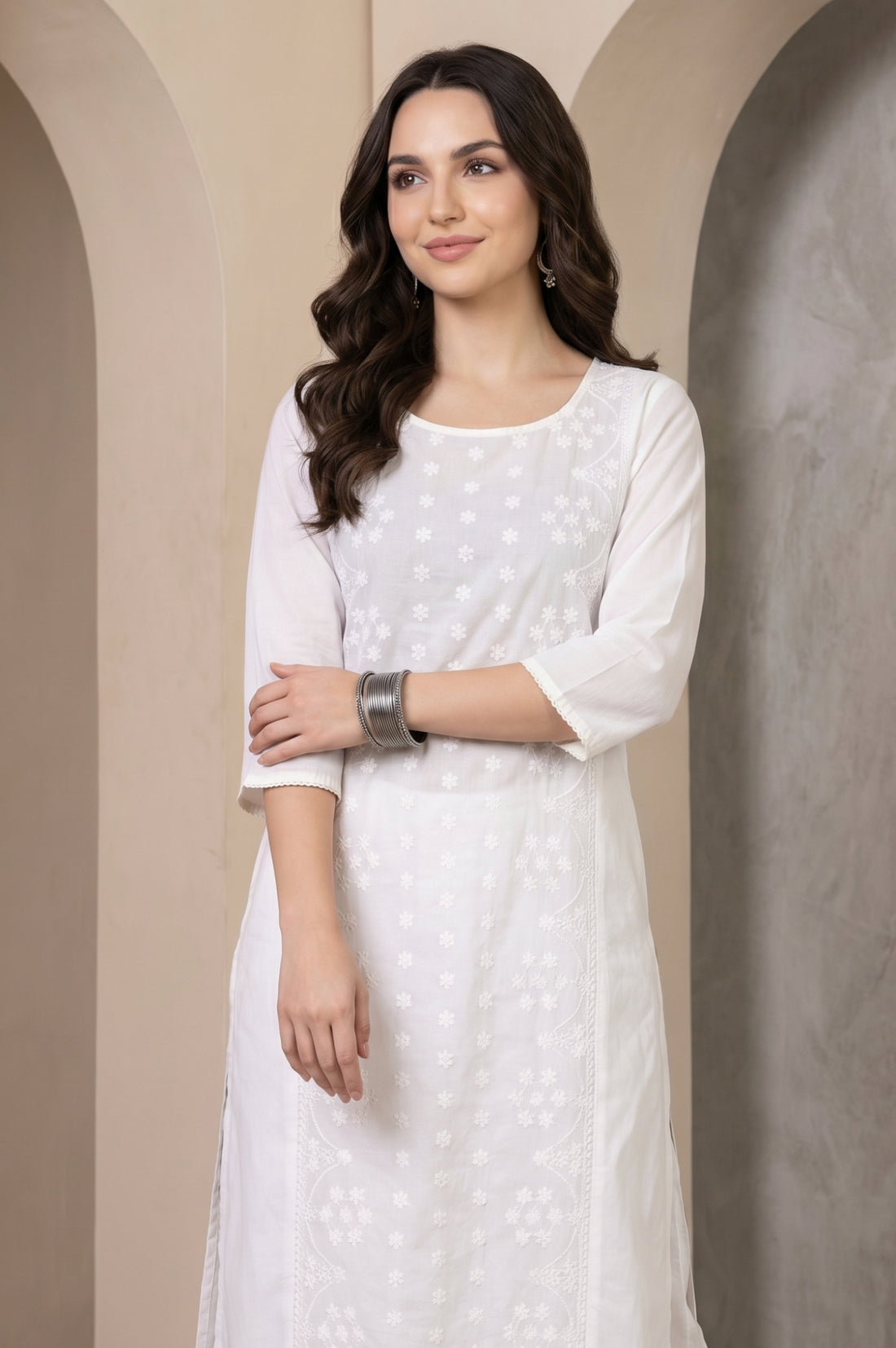 White Chikankari Embroidered Pure Cotton Straight Kurta