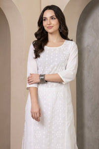 White Chikankari Embroidered Pure Cotton Straight Kurta