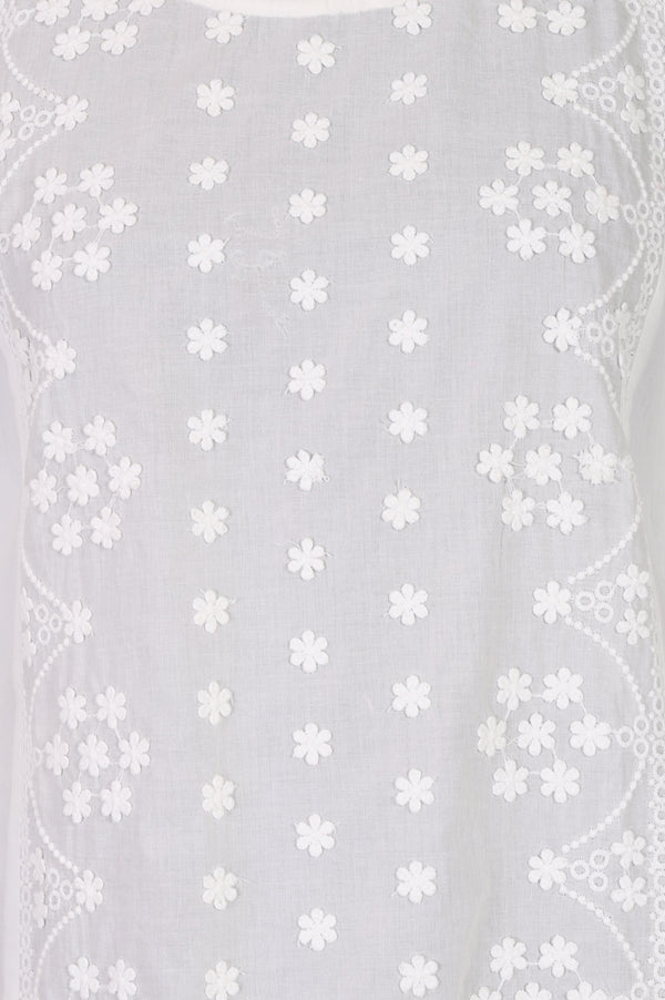 White Chikankari Embroidered Pure Cotton Straight Kurta