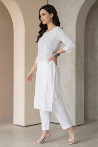 White Chikankari Embroidered Pure Cotton Straight Kurta