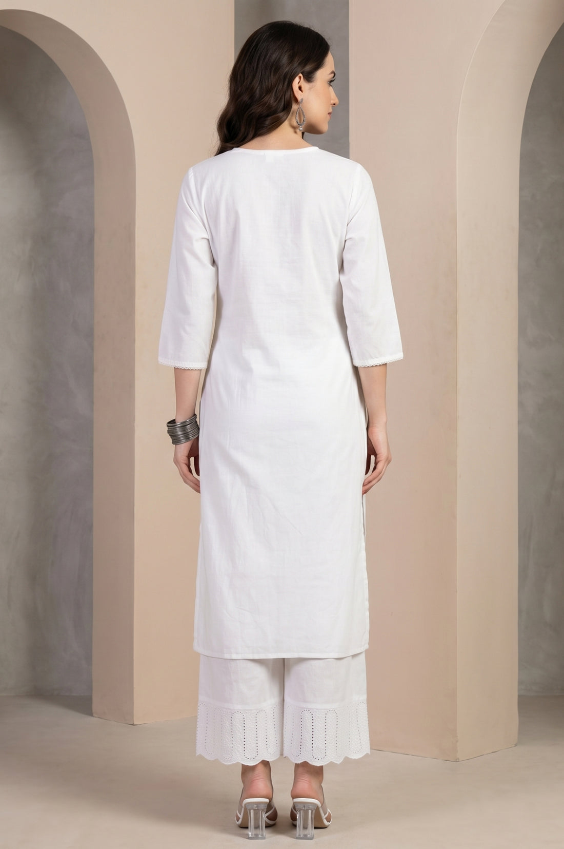 White Chikankari Embroidered Pure Cotton Straight Kurta