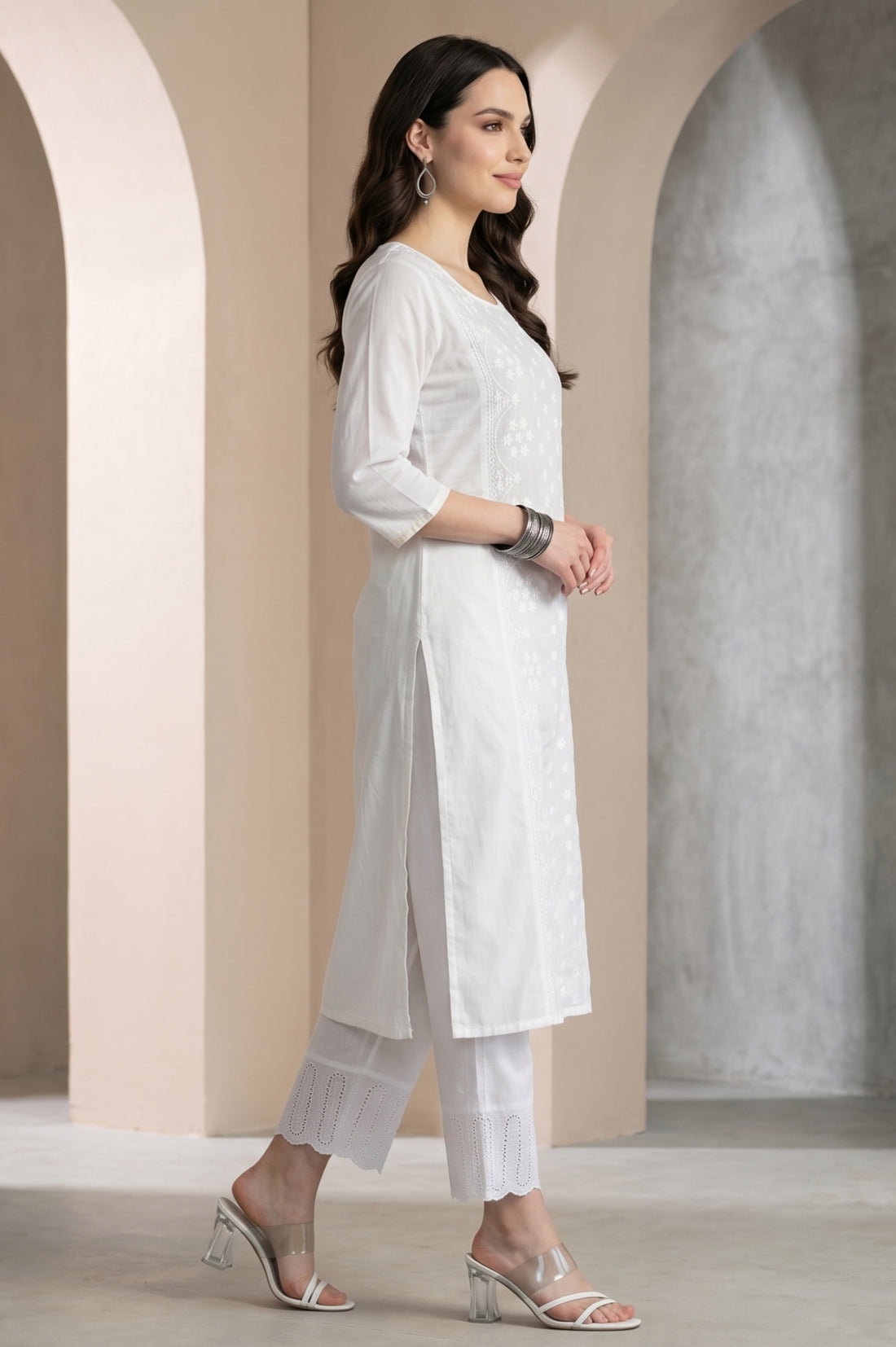 White Chikankari Embroidered Pure Cotton Straight Kurta