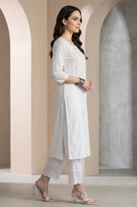 White Chikankari Embroidered Pure Cotton Straight Kurta