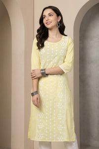 Yellow Chikankari Embroidered Pure Cotton Straight Kurta