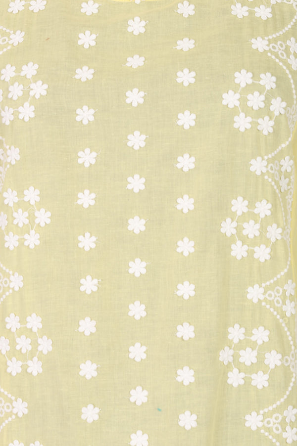 Yellow Chikankari Embroidered Pure Cotton Straight Kurta