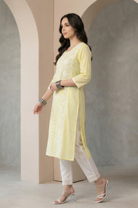 Yellow Chikankari Embroidered Pure Cotton Straight Kurta
