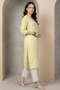 Yellow Chikankari Embroidered Pure Cotton Straight Kurta