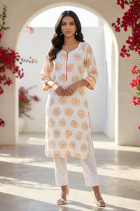 White Ethnic Motifs Rayon Straight Kurta
