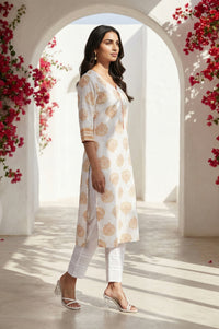 White Ethnic Motifs Rayon Straight Kurta