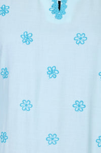 Light Blue Thread Embroidered Rayon Straight Kurta