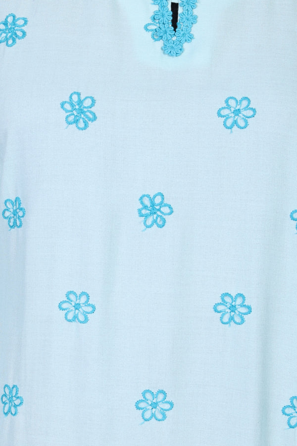 Light Blue Thread Embroidered Rayon Straight Kurta