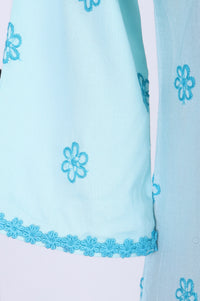 Light Blue Thread Embroidered Rayon Straight Kurta