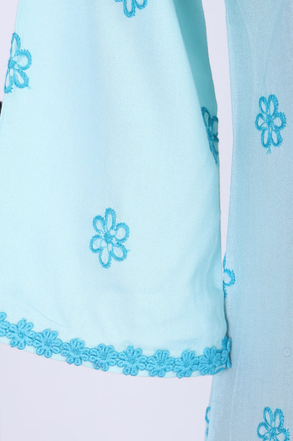 Light Blue Thread Embroidered Rayon Straight Kurta