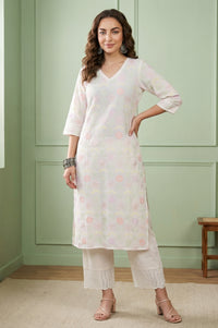White Thread Embroidered Pure Cotton Straight Kurta