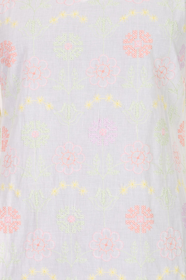 White Thread Embroidered Pure Cotton Straight Kurta