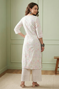 White Thread Embroidered Pure Cotton Straight Kurta