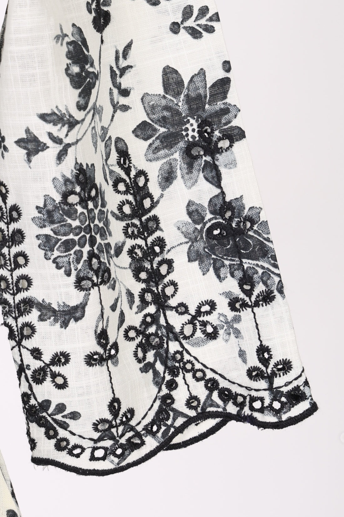 White Floral Printed Pure Cotton Flared Dress with Fabric Belt