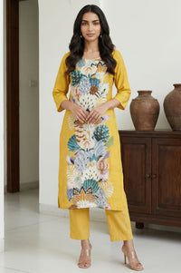 Yellow Floral Printed Rayon Straight Kurta