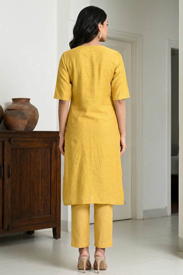 Yellow Floral Printed Rayon Straight Kurta