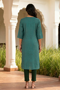 Green Floral Printed Straight Kurta