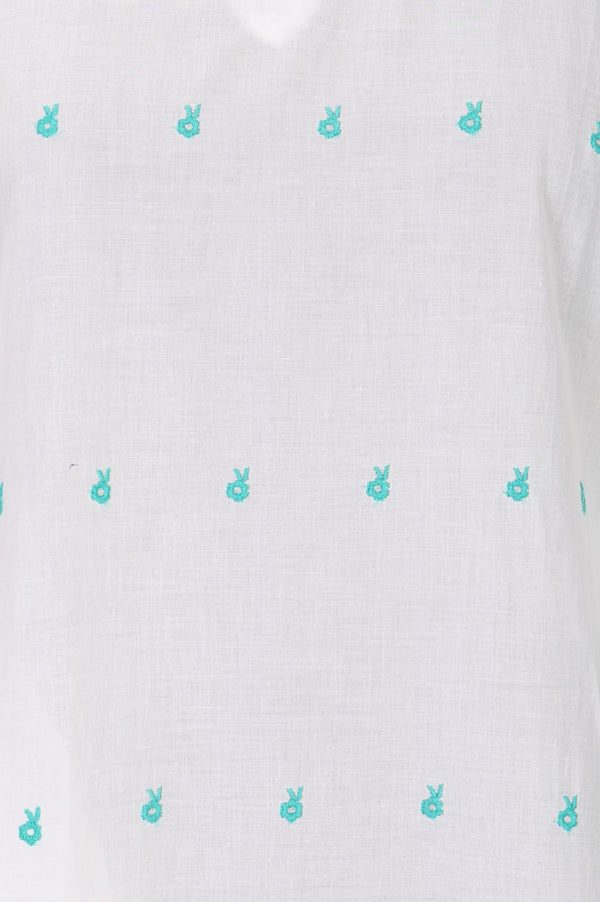 White Embroidered Pure Cotton Straight Kurta