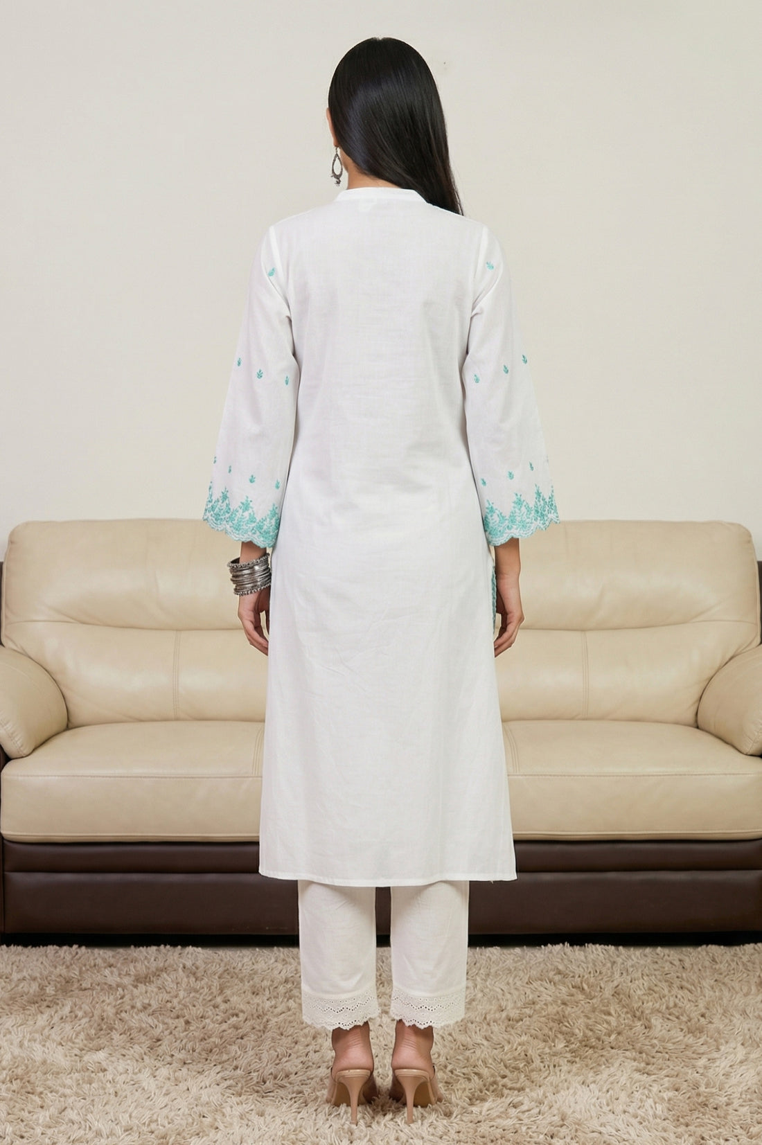 White Embroidered Pure Cotton Straight Kurta
