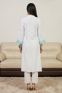 White Embroidered Pure Cotton Straight Kurta