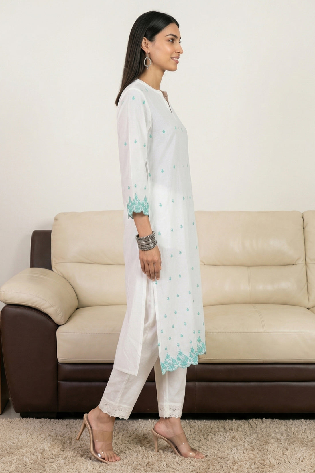 White Embroidered Pure Cotton Straight Kurta