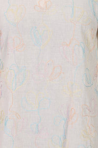 Off White Thread Embroidered Cotton Flax Straight Kurta