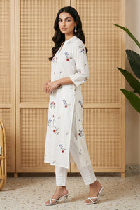 White Thread Embroidered Pure Cotton Straight Kurta